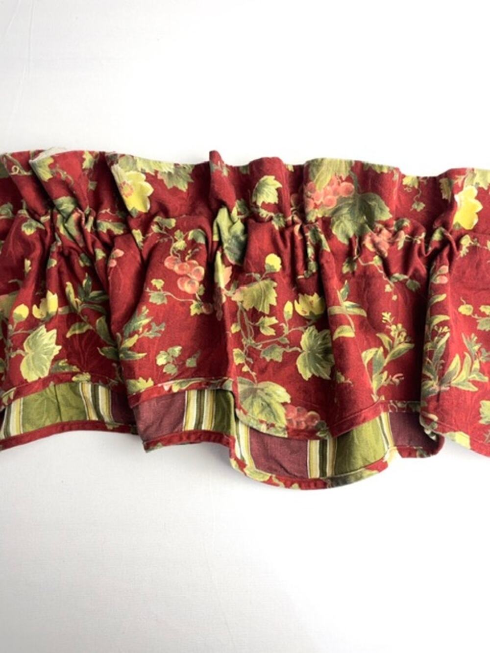 Waverly Chianti Red Scalloped Window Valances Set 2 Tuscan Grape Stripe 50 x 15